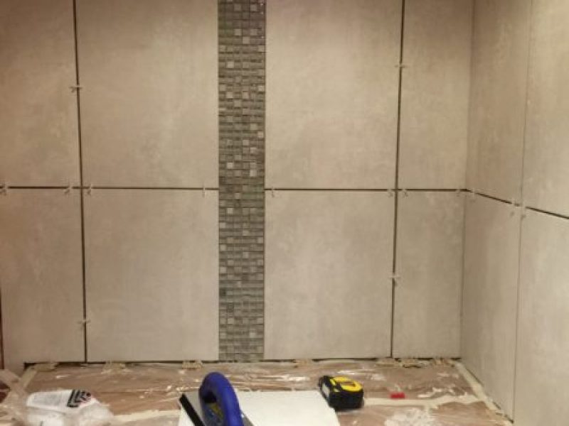 bathroom suite renovation grey tiles suspended ceiling dartford kent south east london