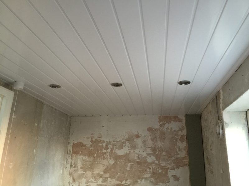 bathroom suite renovation grey tiles suspended ceiling with lights off dartford kent south east london